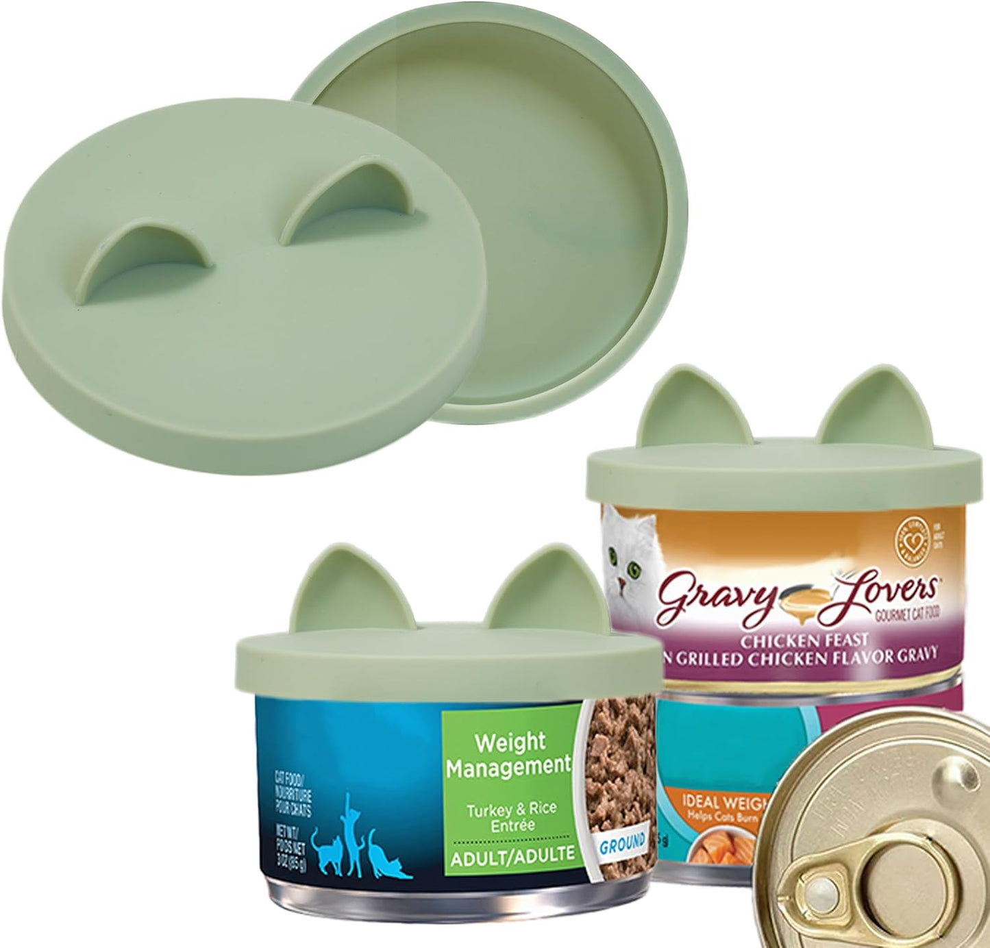 OHMO 2 Pack Cat Food Can Lids, Small Size (3 oz) Silicone Pet Food Can Lids Covers for 3 oz Cat Food Cans, Light Green