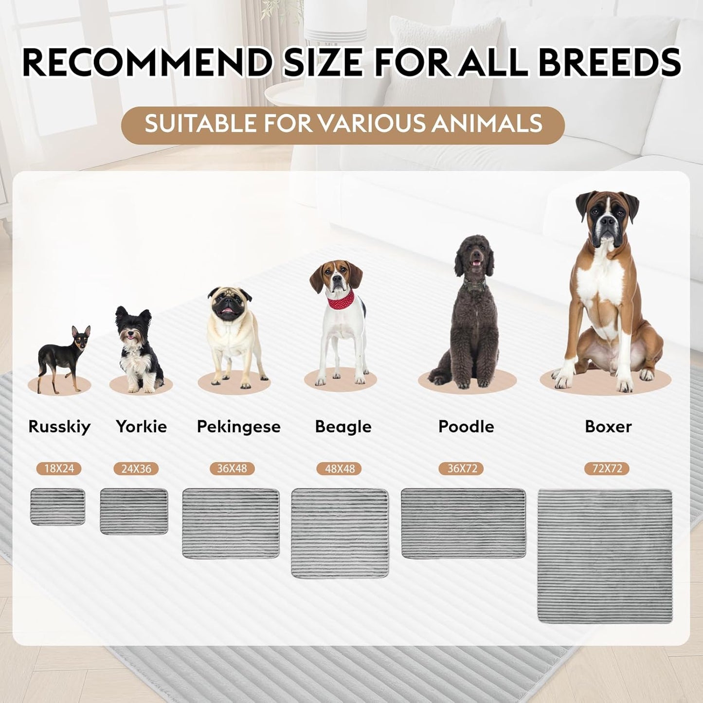 Flannel Washable Pee Pad for Dogs - 1 Pack Reusable Dog Pee Pads Extra Large, Fast Absorb Pet Playpen Mat with Non-Slip Back, Waterproof Puppy Training Pad. (Light Grey, 72" X 72")