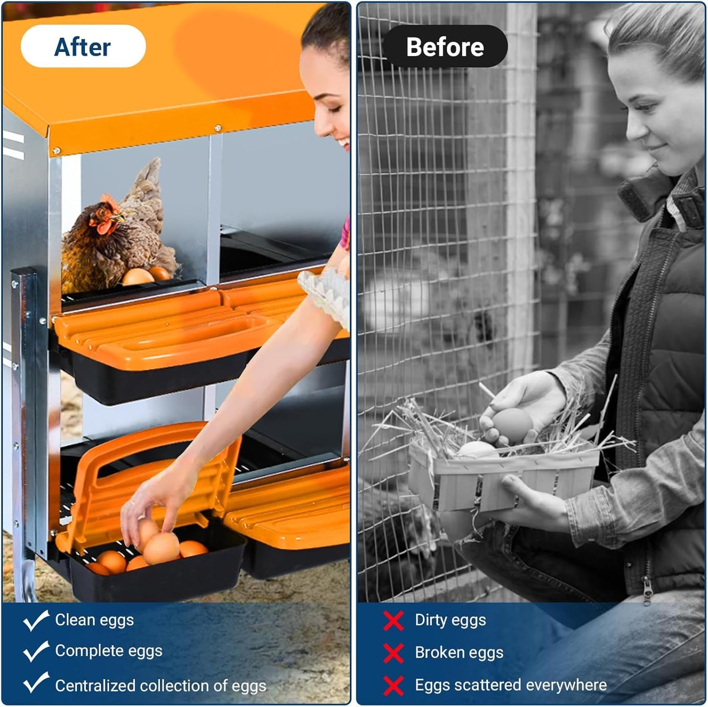 Chicken Nesting Box, 10 Hole 2 Layer Hen Nest Boxes, Roll Away Eggs Laying Boxes,Cleanable Pull Out Hen Roosting Boxes