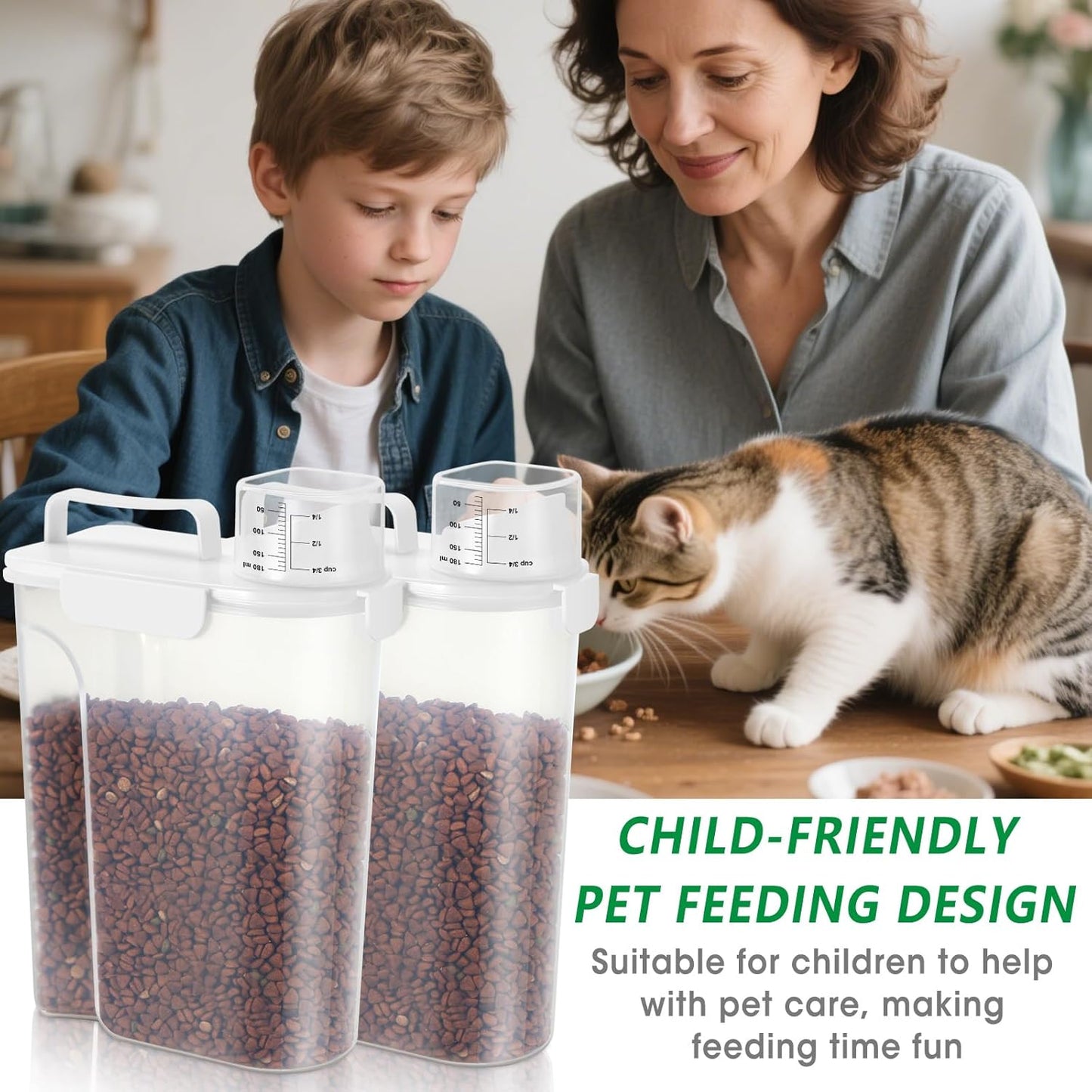 TBMax 2 Pack Cat Dog Food Storage Containers 10 to 14 Lbs, Portable Travel Pet Container Dispenser with Easy-Pouring Spout & Cup, Airtight Bird Seed Container Dog Treat Storage Bin -White