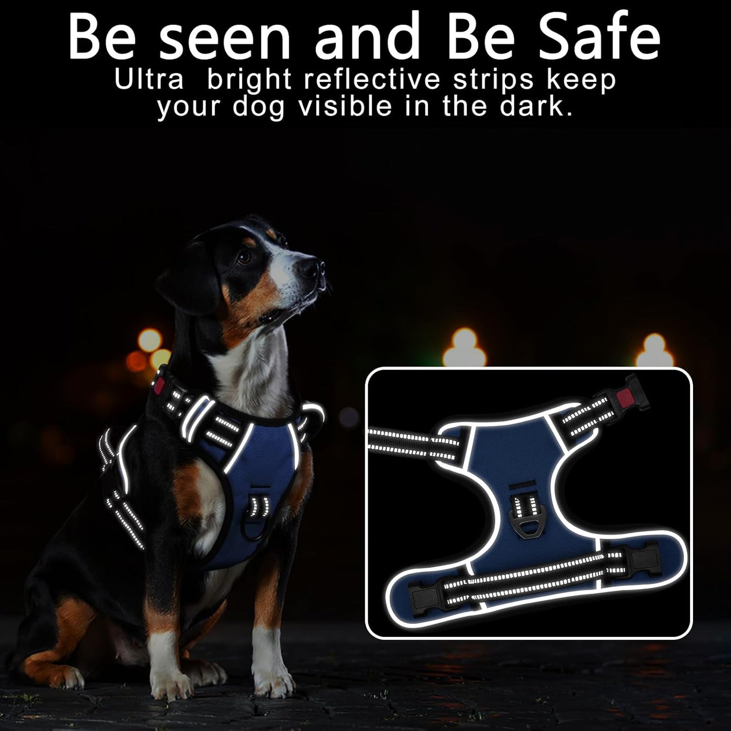 Timos Dog Harness for Large Dogs, No Pull Service Vest with Reflective Strips and Control Handle,No Choke Dog Harness with 2 Metal Rings for Easy Walking,Outdoor Training,Blue, XL