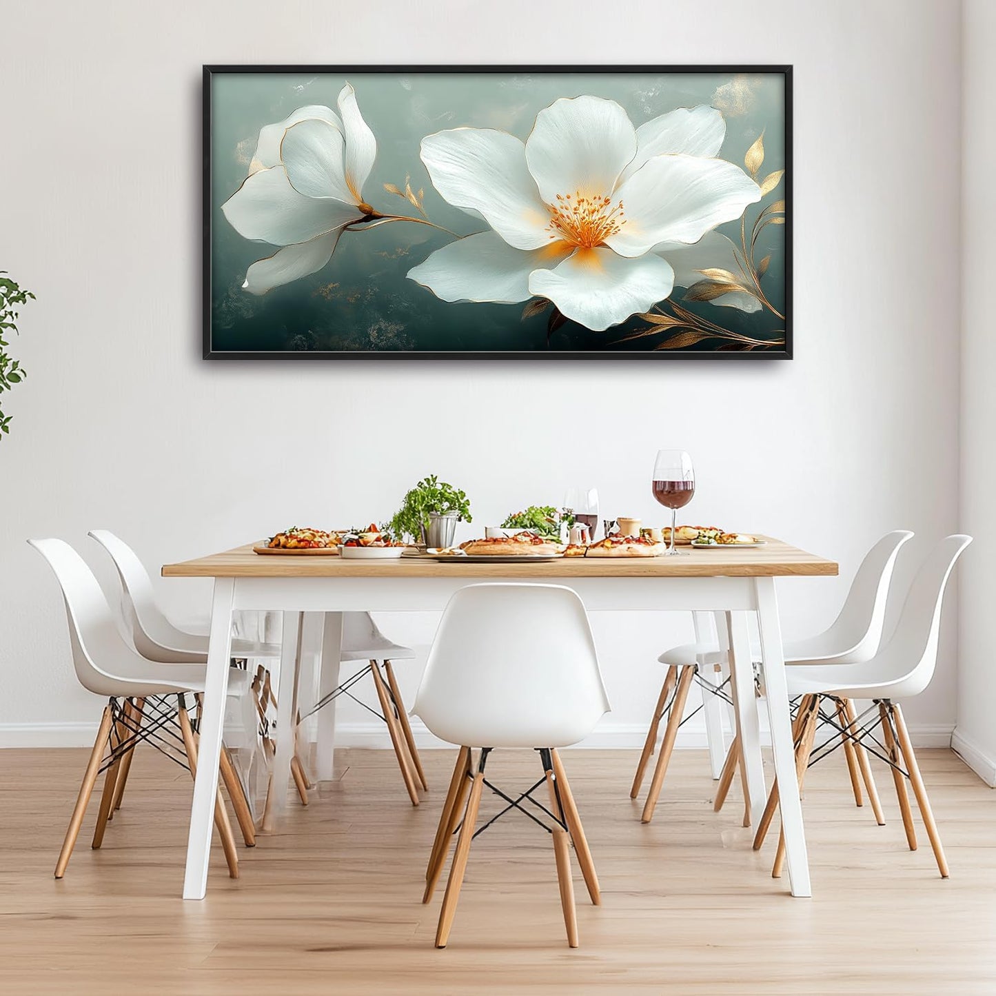 Large White Floral Wall Art for Living Room, Flower Canvas Oversized Wall Decor, Aesthetics Framed Pictures Painting Print Artwork for Bedroom Office 60L" x 30W"