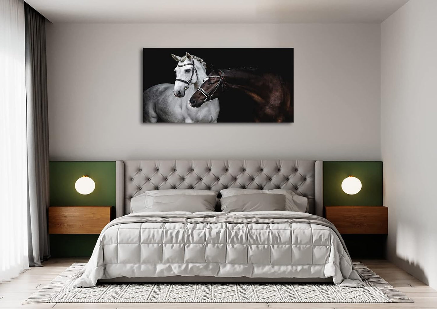 Jiuqinghua Wall Art Canvas Print Picture White and Brown Horses 1 Panel Wild Animal Painting Artwork for Living Room Bedroom Office Home Wall Decor Stretched and Framed Ready to Hang 24x48inches