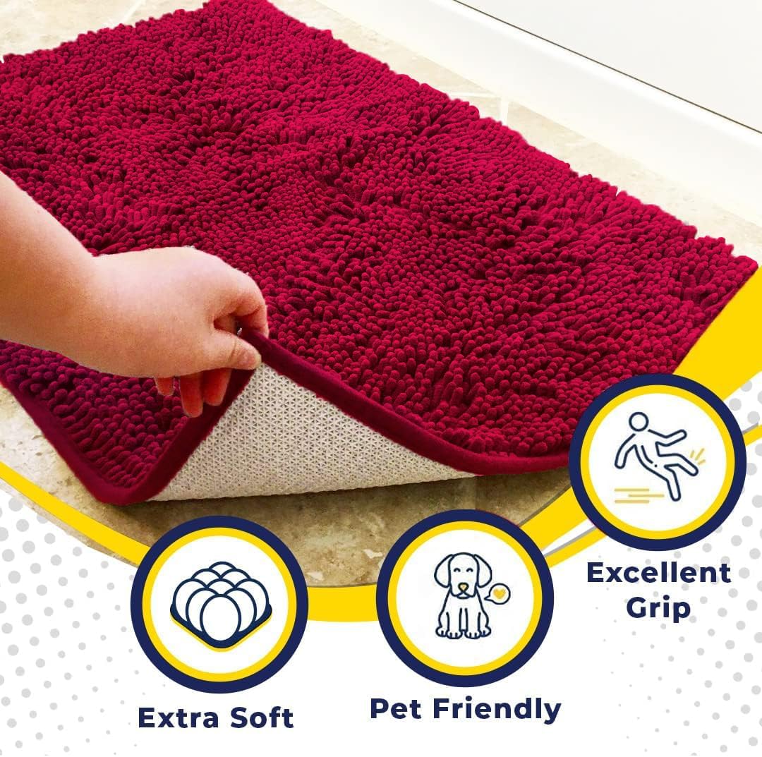 Muddy Mat® Original Dog Door Mat for Muddy Paws, Super Absorbent Microfiber, Non-Slip Washable Pet Rug, Quick Dry Chenille Entryway Carpet, Machine Washable Indoor Outdoor mat, Maroon 48"x60"