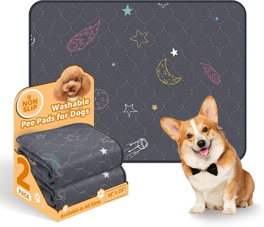 LOOBANI Washable Pee Pads for Dogs: 2 Pack Reusable Puppy Pads for Small Pet, Waterproof Whelping Pads, Non-Slip Potty Training Mat for Dog Playpen, Floor, Cage, Sofa, Crate, Grey, 18" x 24"