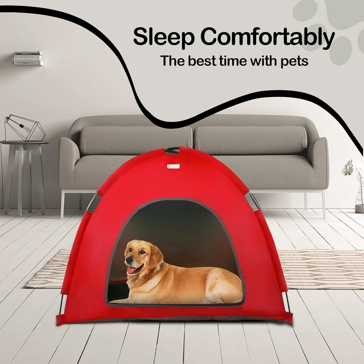 Red, Large Cat & Dog Waterproof Tent House - Washable Indoor/Outdoor Bed, Cave Nest for Small Pets