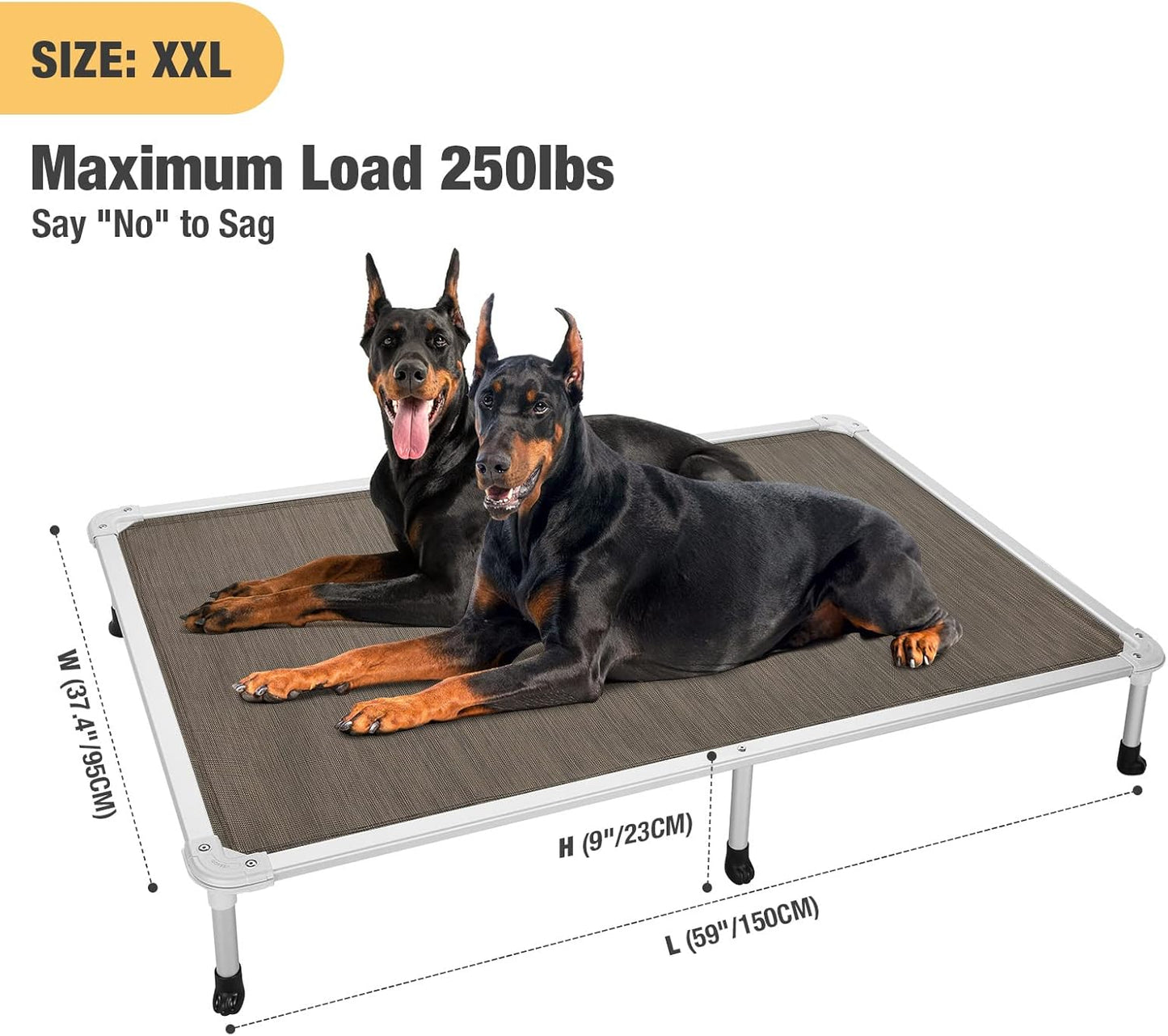Veehoo Chew Proof Elevated Dog Bed - Cooling Raised Pet Cot - Silver Aluminum Frame and Durable Teslin Mesh Fabric, Unique Designed No-Slip Feet for Indoor or Outdoor Use, Brown, XX-Large, CWC2003