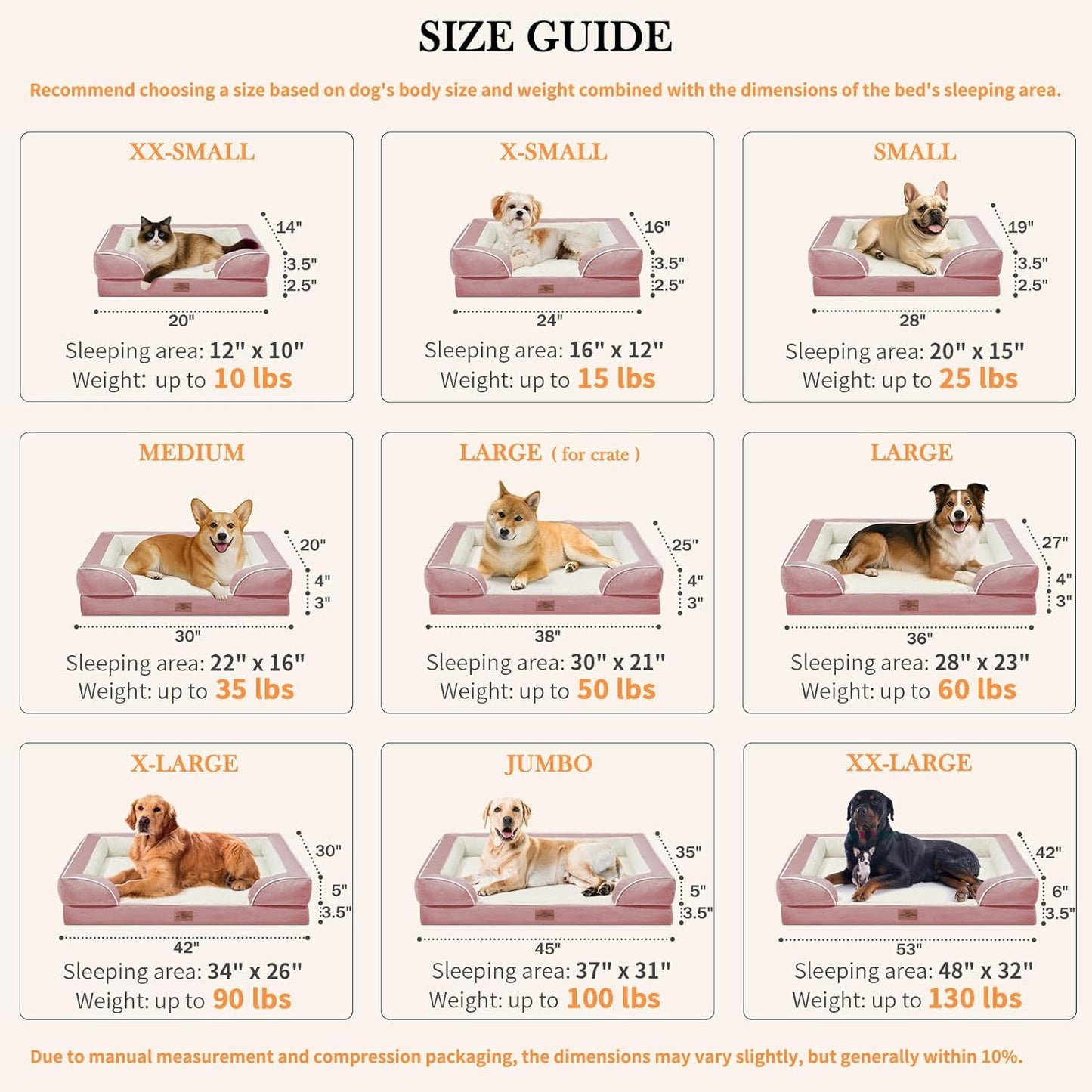 Comfort Expression Small Dog Beds Waterproof Orthopedic Foam Dog Sofa Beds for Medium Dogs Comfy Pet Bed with Washable Removable Cover & Non-Slip Bottom(Small,Pink)