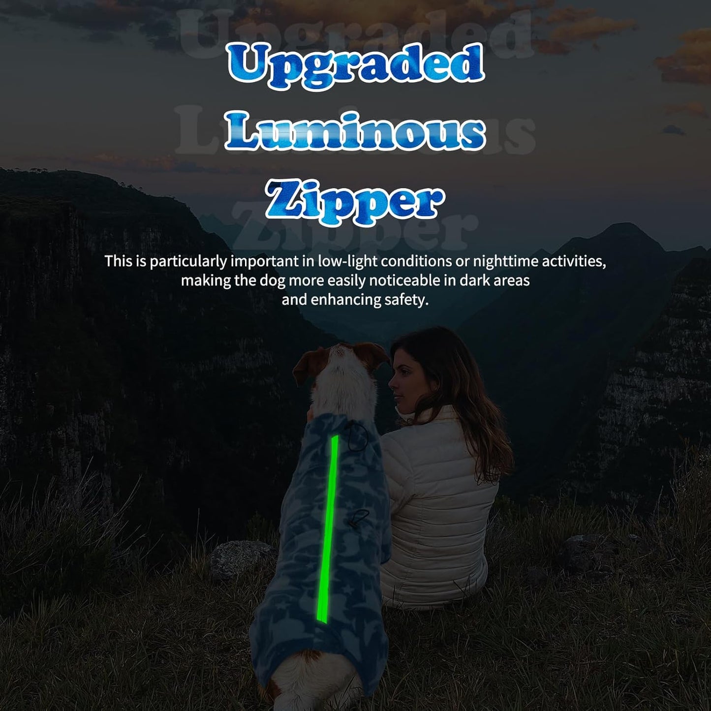 ROZKITCH Dog Shark Fleee Pajamas, Pet Windproof Warm Cold Weather Jacket Vest with Luminous Zipper, Jumpsuit Apparel Outfit Clothes for Small Medium Large Dog Shark S