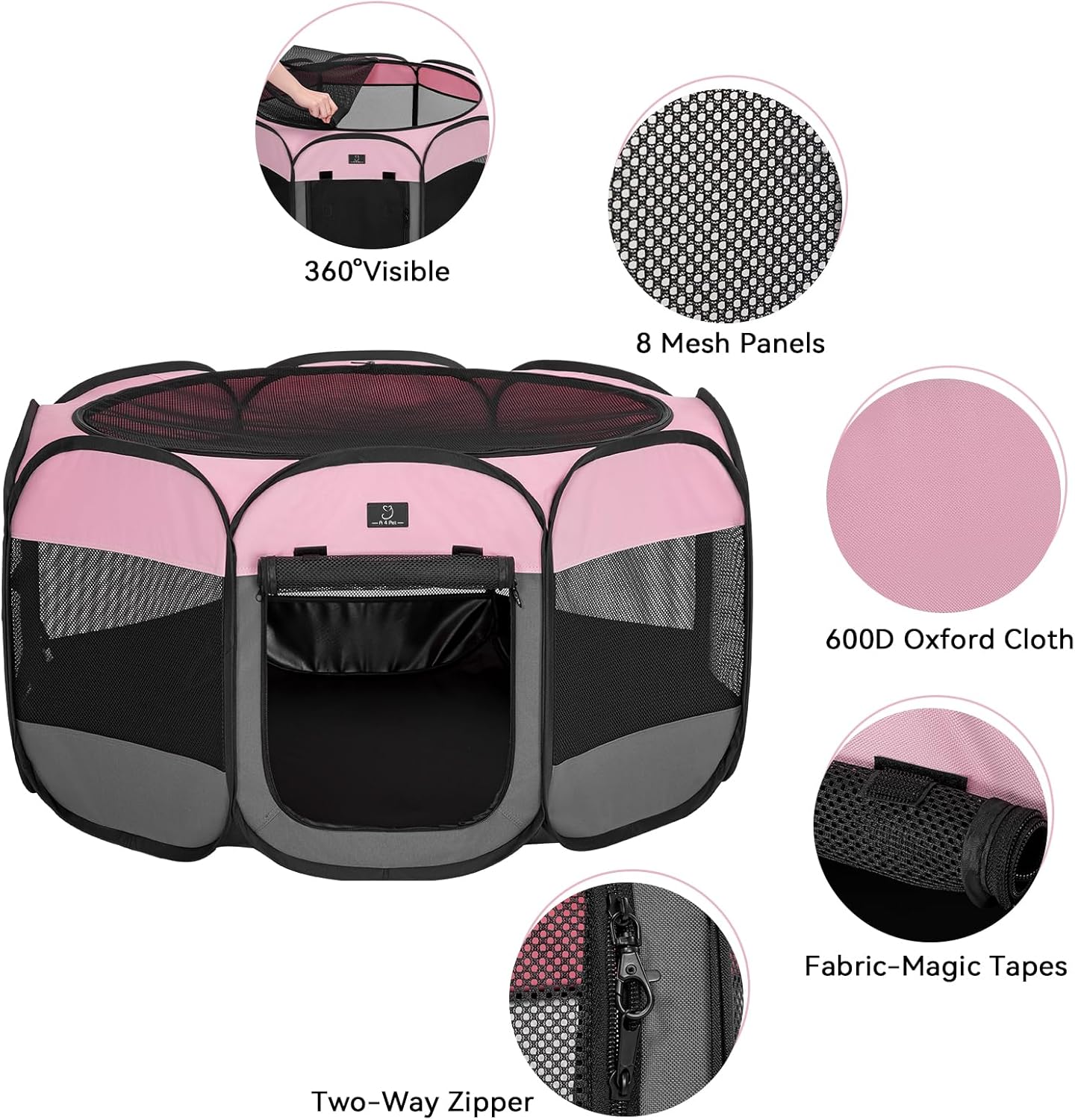 A 4 Pet Portable Cat Play Pen for Cats, 27" Foldable Kitten Playpen for Puppy/Cat/Rabbit/Chick, with Removable Zipper Top & Mesh Panel(11”W × 7.5”H)