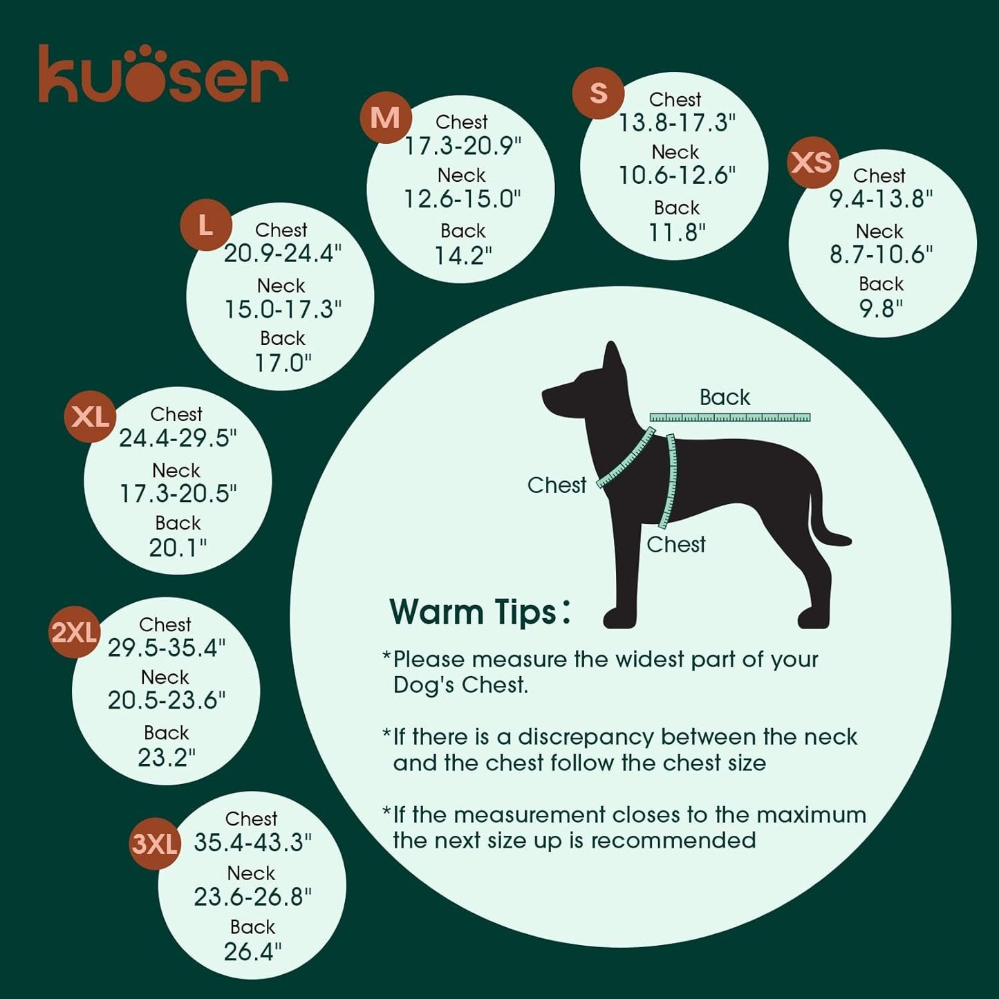 Kuoser Warm Dog Coat, Waterproof Dog Jacket for Extra Large Dogs, Adjustable Durable XXXL Doggie Winter Coat Reversible Puppy Cold Weather Apparel for Large Breed, Bright Red 3XL