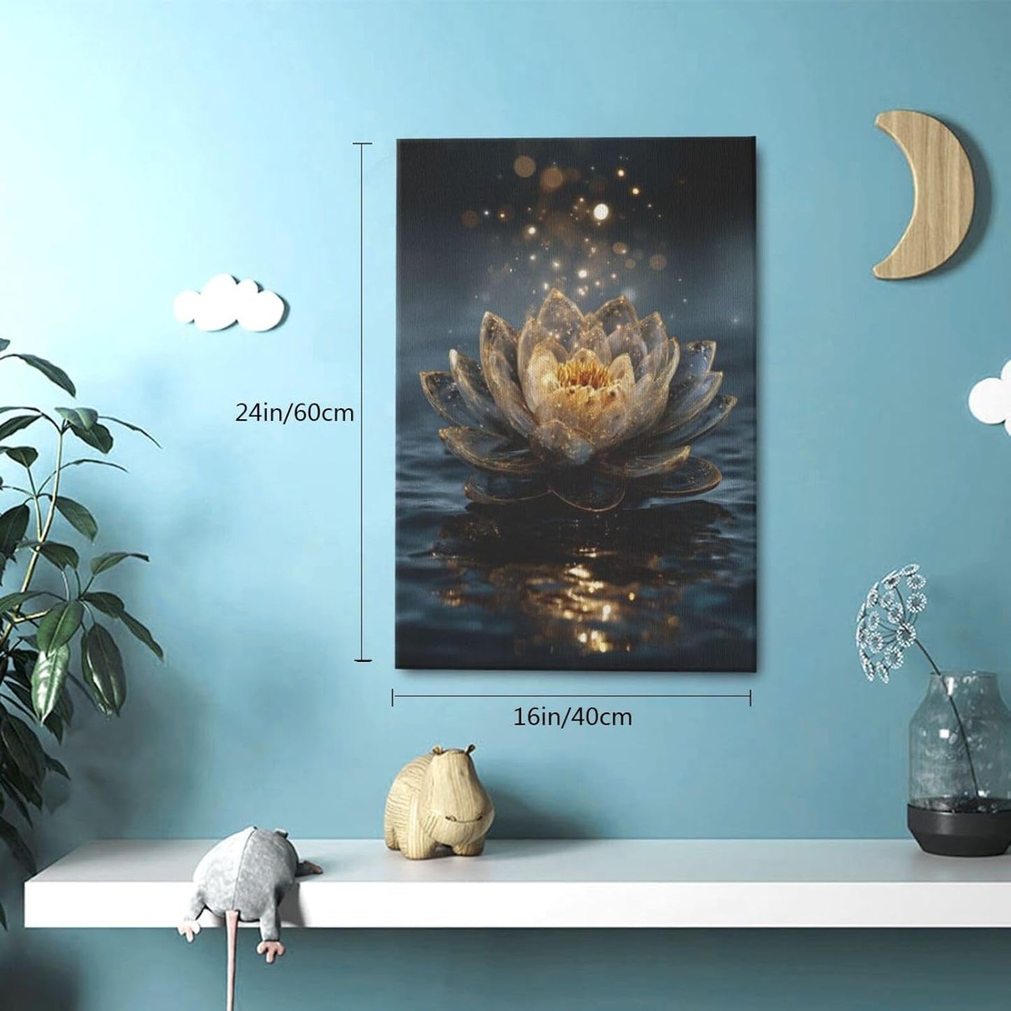 Zen Lotus Canvas Wall Art Mystical Lotus Bloom in Water Aesthetic Pictures Wall Decor Modern Meditation Spiritual Painting Print Framed Artwork Decorations Gifts for Yoga Spa Room Bathroom 16"x24"