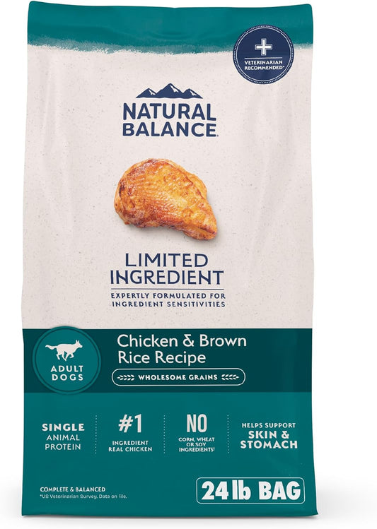 Natural Balance Limited Ingredient Adult Dry Dog Food with Healthy Grains, Chicken & Brown Rice Recipe, 24 Pound (Pack of 1)