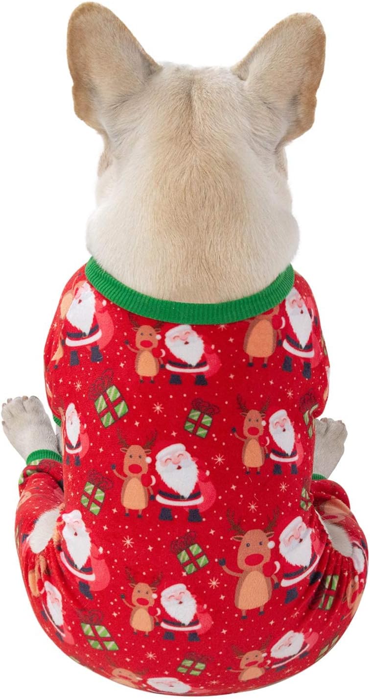 CuteBone Small Dogs Christmas Outfit Soft Puppy Onesies Pjs Dog Pajamas Pet Coat Cat Apparel Comfy Doggie Jumpsuit Bodysuit for All Seasons P135S