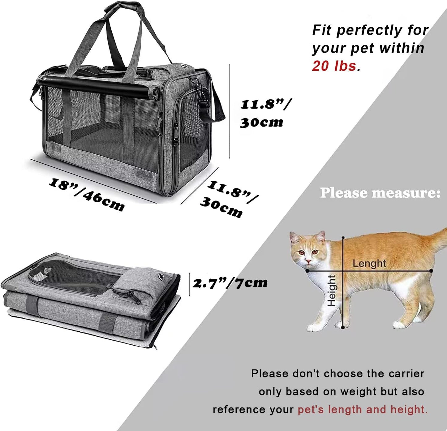 Pet Carrier for Large Cats, Soft-Sided Cat Carrier for Medium Big Cats and Puppy up to 20lbs, Washable Dog Carrier Privacy Protection for Home Outdoor Travel