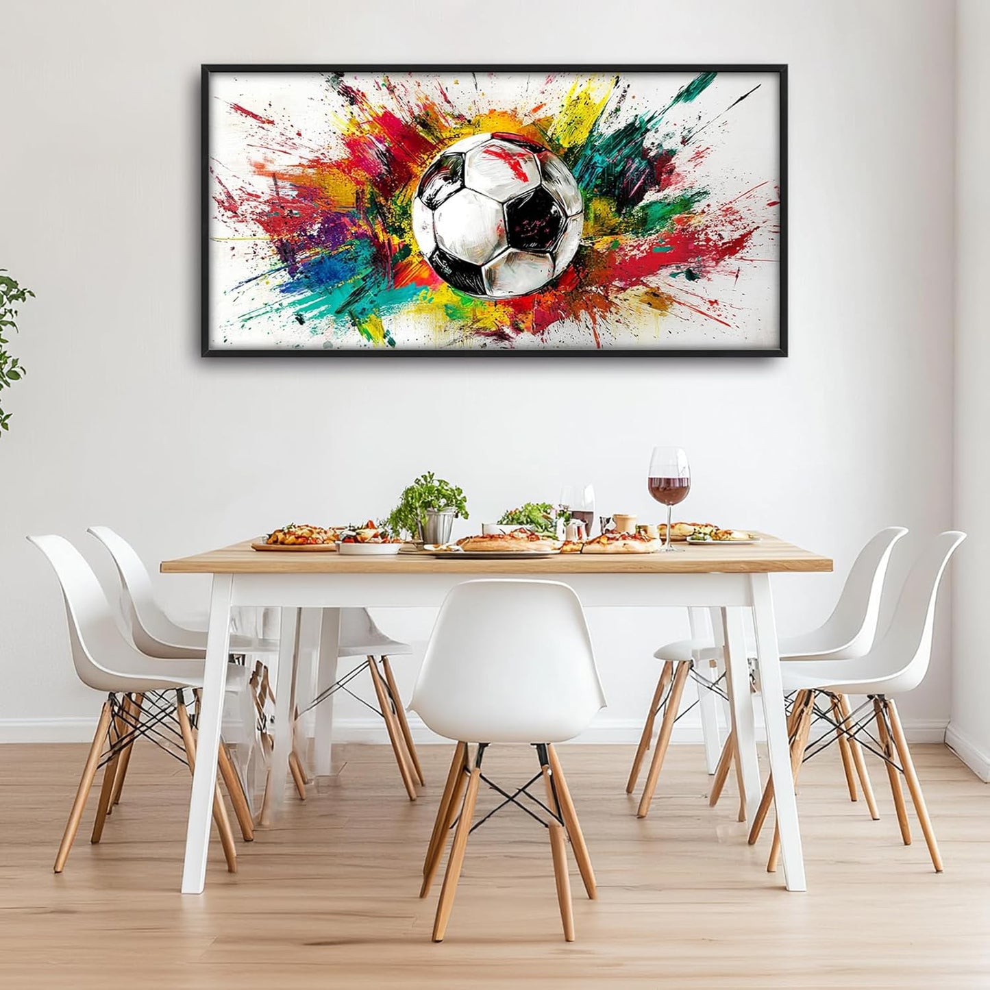 Extra Large Framed Soccer Wall Art,Oversized Colorful Graffiti Sport Ball Wall Decor Pictures for Living Room,Canvas Print Painting Modern Artwork Bedroom Office Bathroom Home Decor 60L x30W
