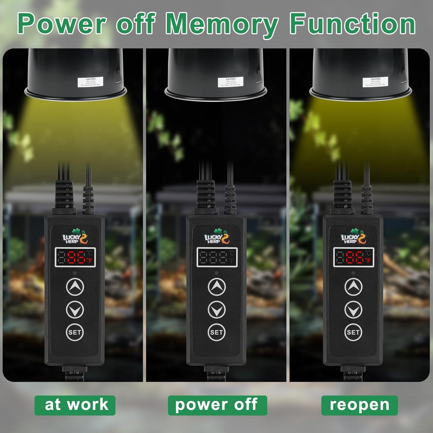 LUCKY HERP Reptile Dimming Thermostat, PID Heat Lamp Temperature Controller with LED Digital Screen, Terrarium Thermostat for Reptile Heat Lamp Heat Mat & Heaters, Support ℉/℃, Memory Function