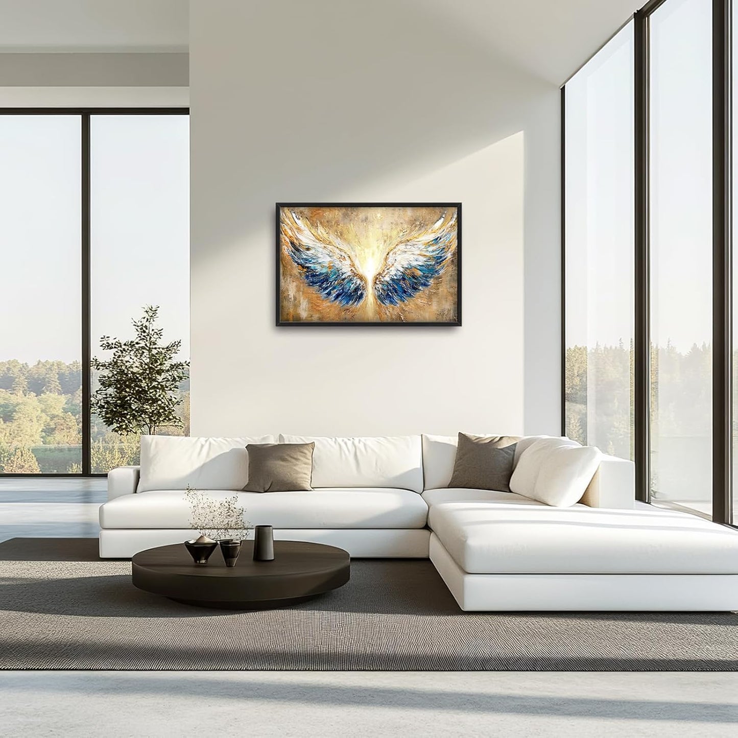 Extra Large Angel Wings Framed Wall Art for Living Room,Oversized Golden Wings Pictures Wall Decor,Holy Gold Blue Canvas Print Painting Modern Artwork Bedroom Office Bathroom 36L" x 24W"
