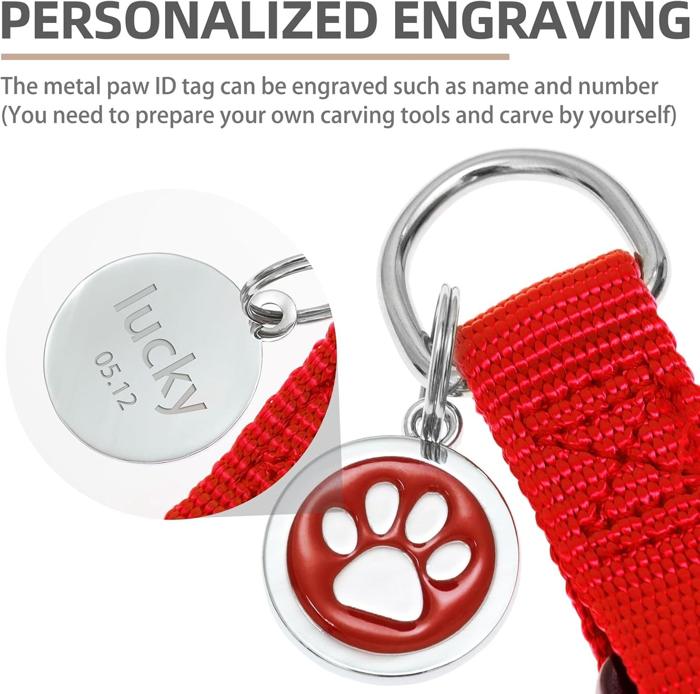 PUPTECK No Pull Dog Harness Soft Adjustable Basic Nylon Step in Puppy Vest Outdoor Walking with ID Tag and A-ir Tag Case, Red, L