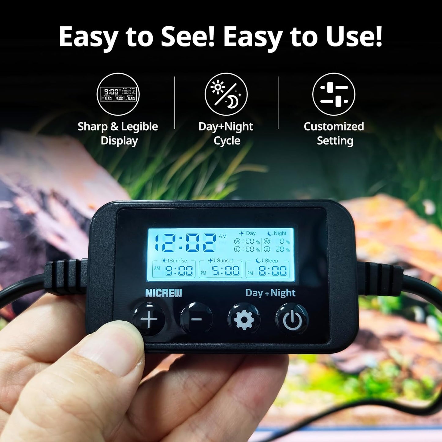 NICREW Clip on Aquarium Light, Fish Tank Light with White, Blue and Red LEDs, Planted Aquarium Light for Nano Tank, 2 Lighting Modes