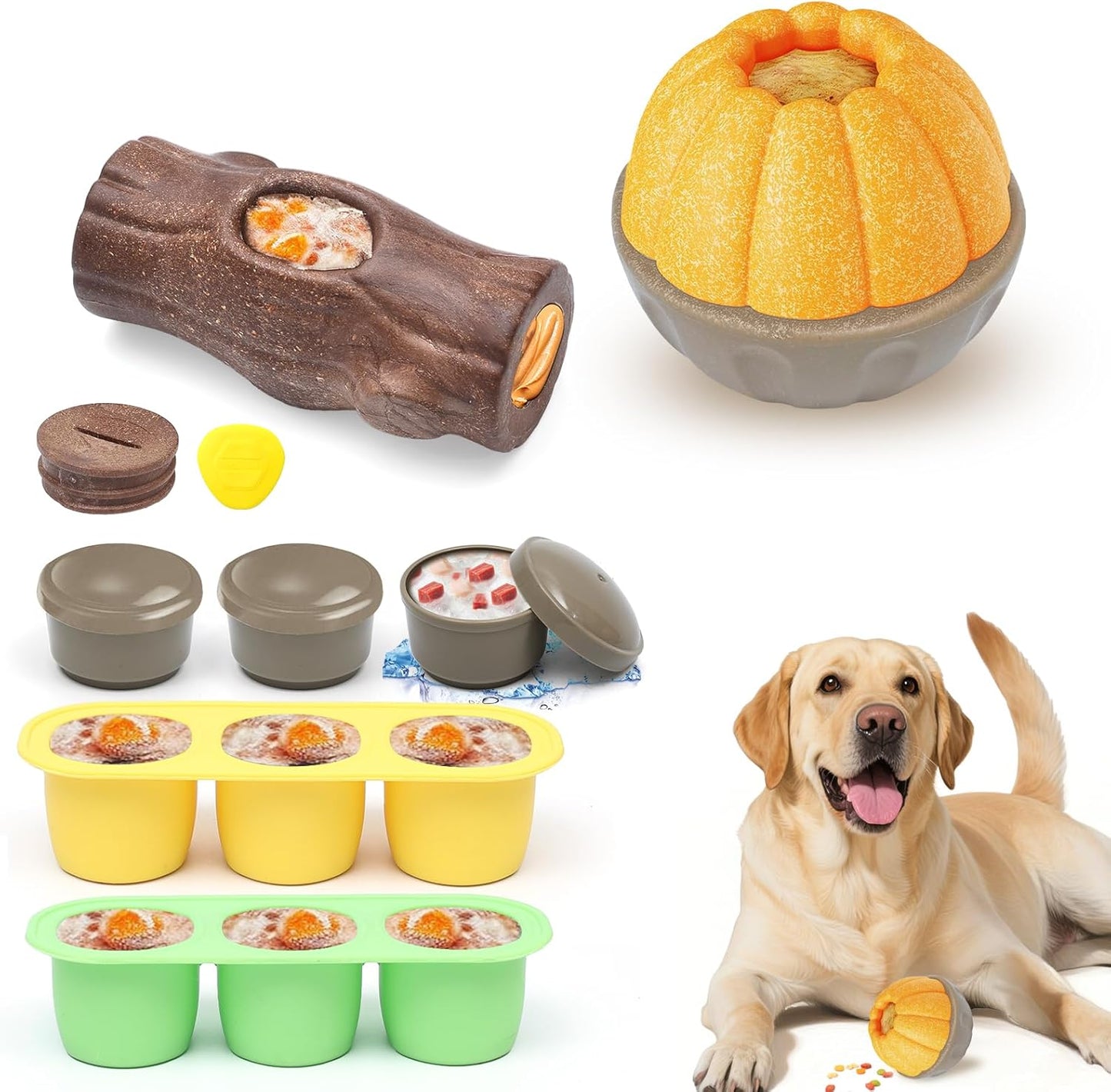 Durable Dog Puzzle Toy for Medium/Large Dogs – Interactive Chew Toy with Frozen Treat Molds & Peanut Butter Grooves, Treat Dispensing Enrichment Toy – Interactive Chew Toy to Keep Dogs Busy