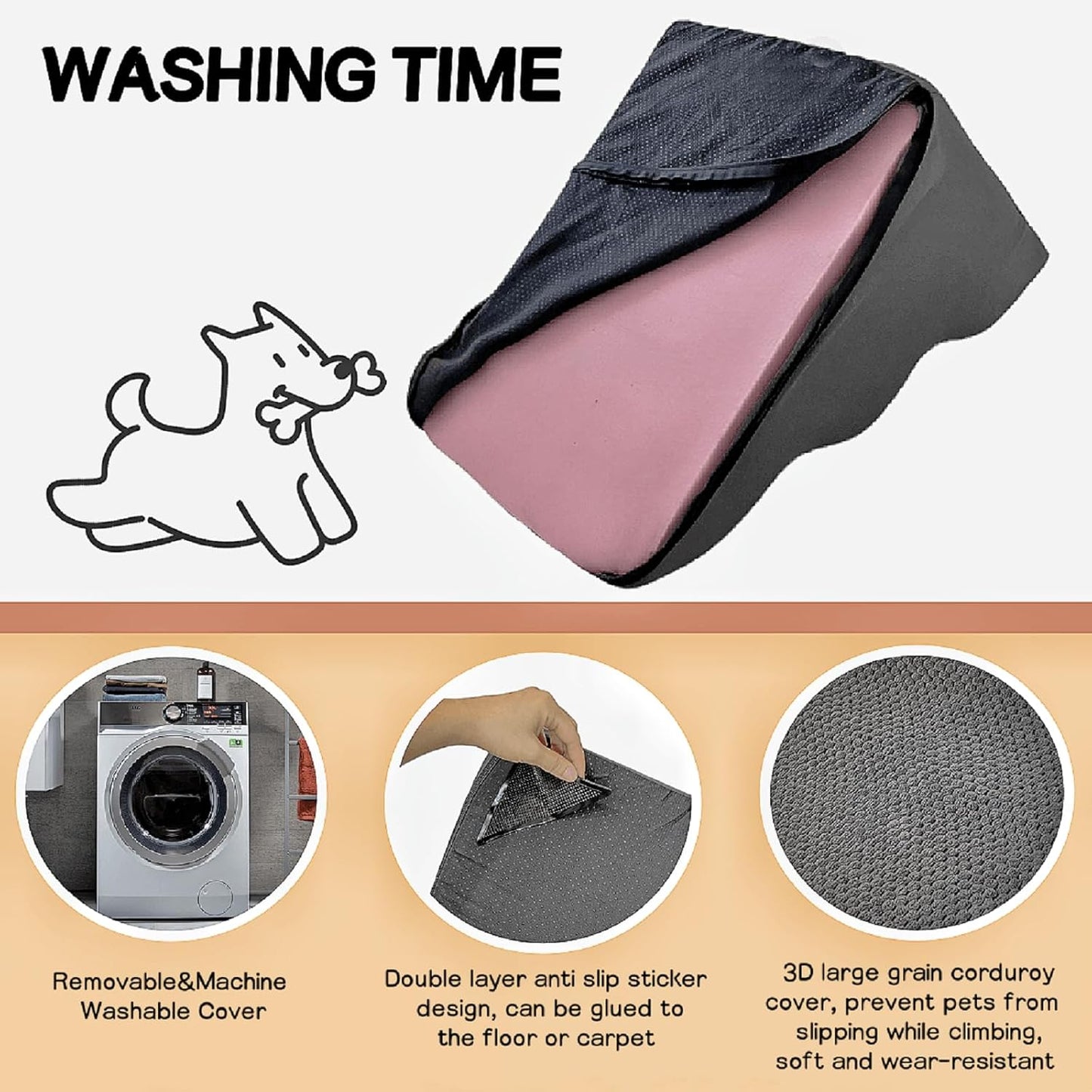 4-Step Dog Stairs for High Beds 18-24 Inch Pet Steps 2 3 4 5 Tier Ladder Non-Slip Sturdy Ramp Small Medium Large Dog Steps to Couch Bed Old Dogs Balanced Pet Stairs for Getting on Bed