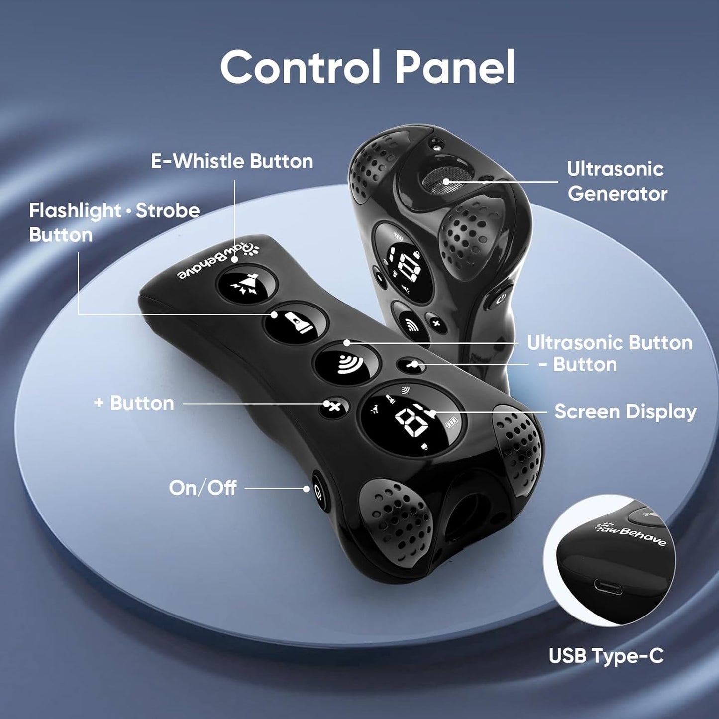 Ultrasonic Dog Bark Deterrent Device –10-Level Adjustable Anti Barking Trainer with Flashlight, Strobe, E-Clicker(18 Whistle Sounds)–No Shock, Collar-Free Dog Behavior Correction Devices