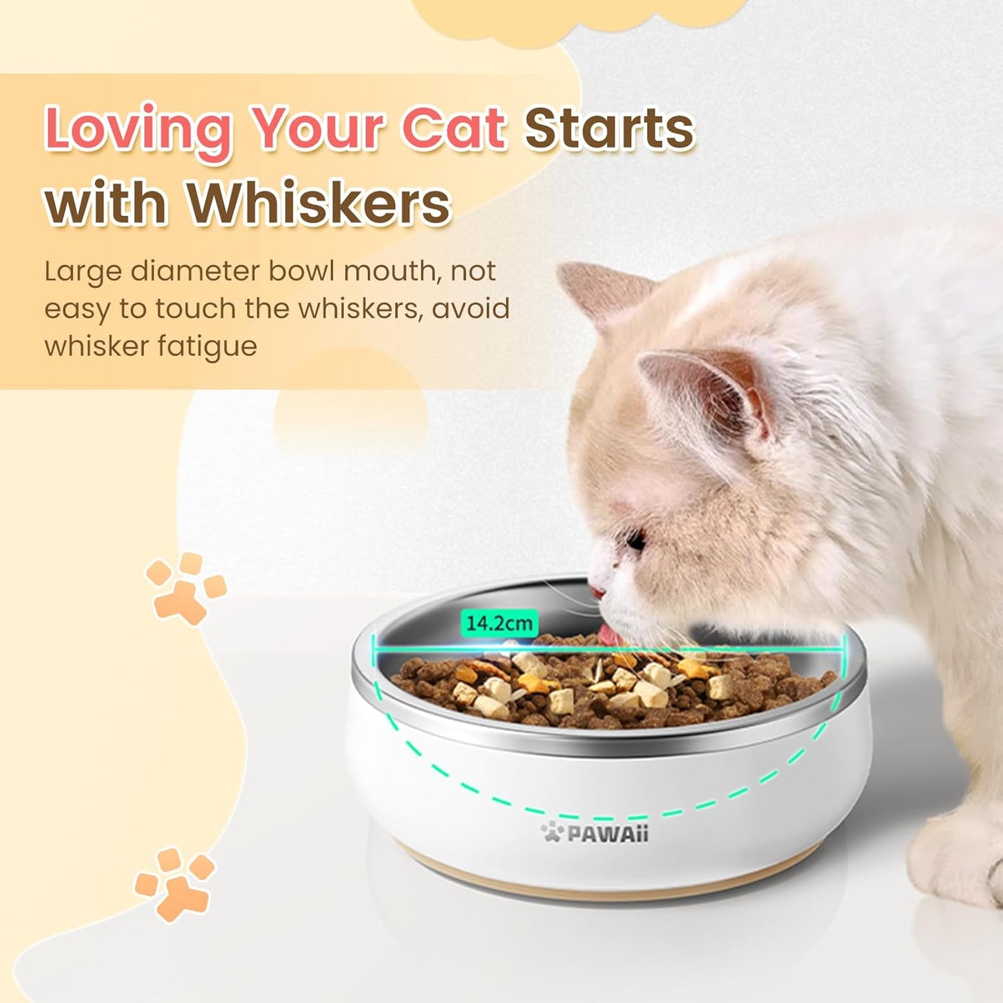 Pawaii Small Dog Bowls, 12 oz. Food Water Bowl Designed for Puppies and Cats with Non-Slip Rubber Base, Upgraded Metal Insulated, Double Stainless Steel Bowls