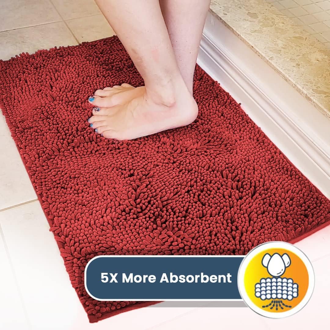 Muddy Mat® Shown on TV – Super Absorbent Microfiber Dog Door Mat for Muddy Paws, Non-Slip Washable Pet Rug, Quick Dry Chenille Entryway Carpet, Machine Washable Indoor Outdoor mat, Red 35"x24"
