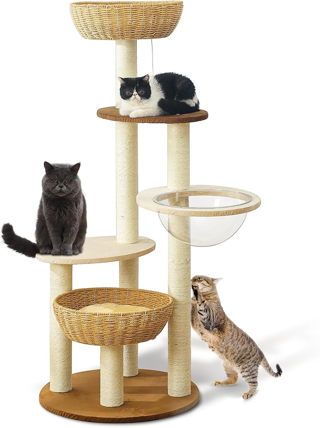 Modern Cat Tree Tower for Large Cats, Real Natural Sisal Luxury Cat Condo, Manual Hand Woven Wood Cat Tower, Indoor Cat Scratching Tree, New Cat Condo Lover Gift