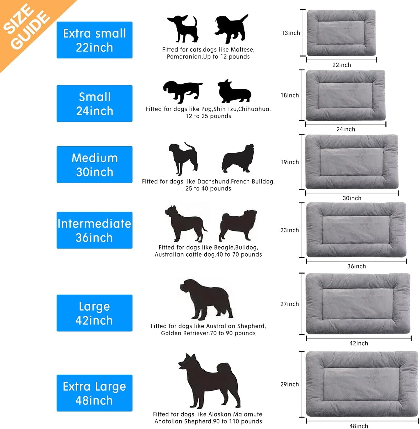 Dog Beds Crate Pad for Extra Large Dogs Fit Metal Crates,Ultra Soft Bed Washable & Anti-Slip Kennel Cozy Sleeping Mat,Gray 48inch