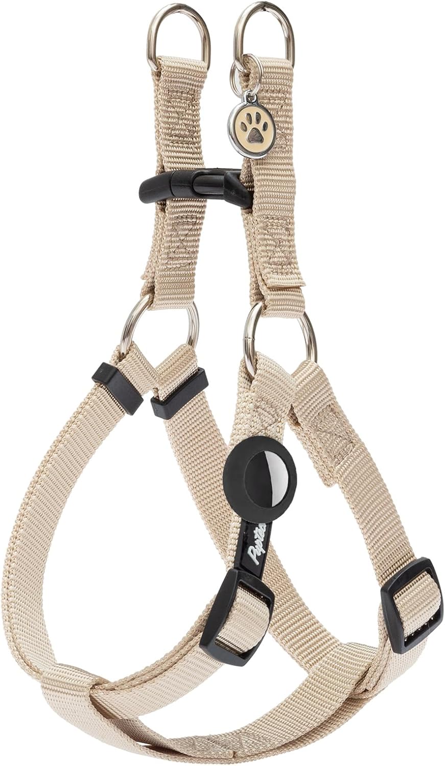 PUPTECK No Pull Dog Harness Soft Adjustable Basic Nylon Step in Puppy Vest Outdoor Walking with ID Tag and A-ir Tag Case, Cream, M