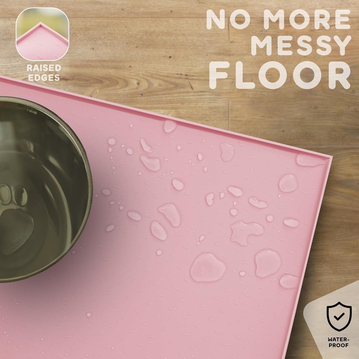 Dog Food Mat - Raised Edges Dogs Mat for Food and Water Prevent Spill, Waterproof Cat Food Mats Protect Floors, Easy Clean Dog Bowl Mats for Food and Water, Silicone Pet Food Tray