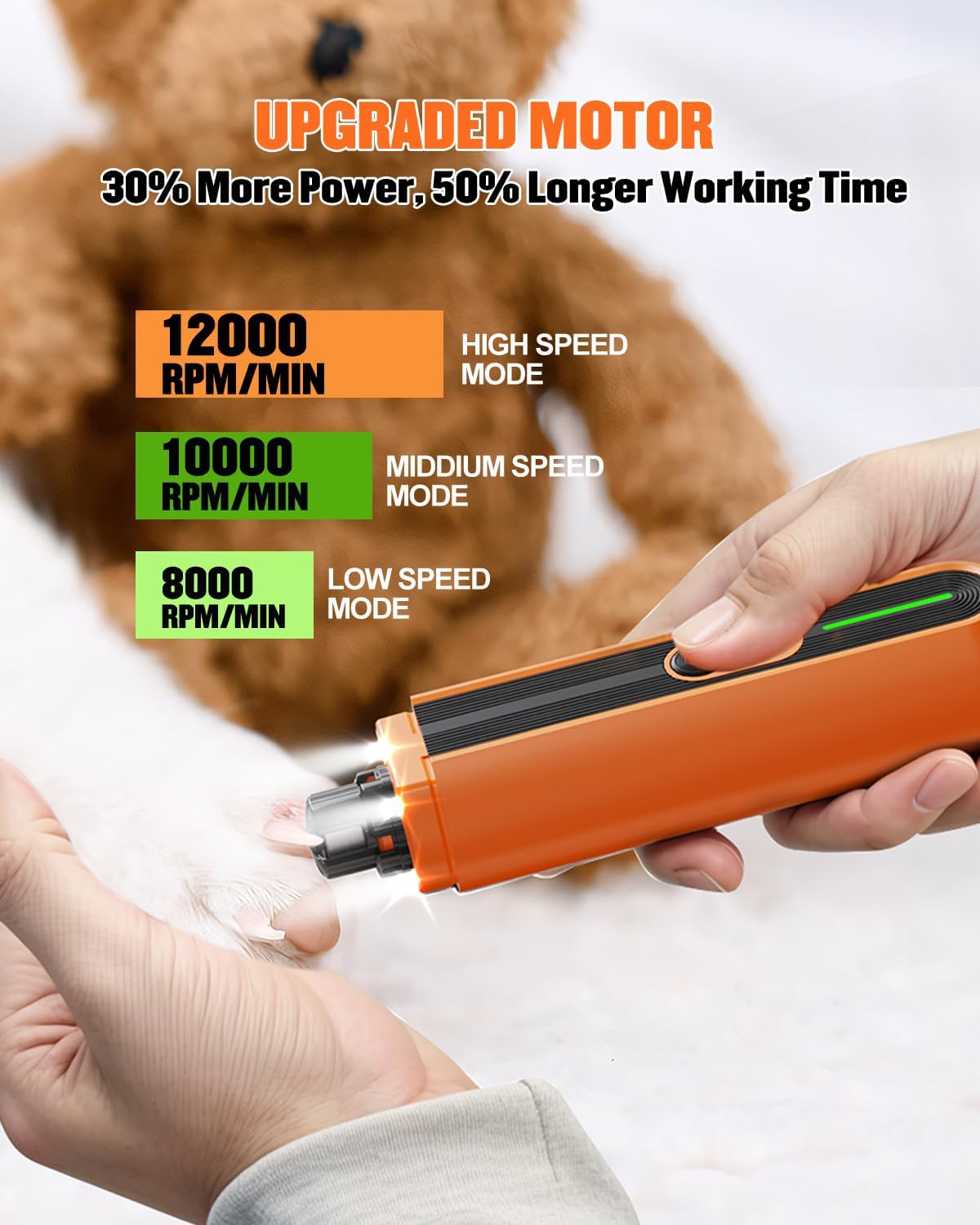 Super Powerful Dog Nail Trimmers, Dog Nail Clipper and Dog Nail Grinder Combo, Ultra Quiet, 3 Speeds, 4 Bright Lights, with Travel Lock, for Small, Meddium and Large Dogs, Cats, Small Animals