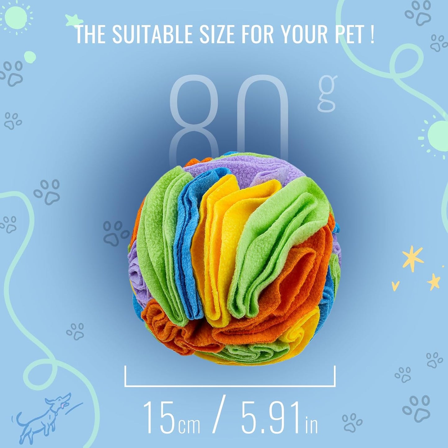 Pet Snuffle Ball, Puzzle Sniffing Interactive Dog Ball for Blind Dogs Training Stress Relief Dog Enrichment Toys Treat Machine Washable (15cm, Sweet Purple)