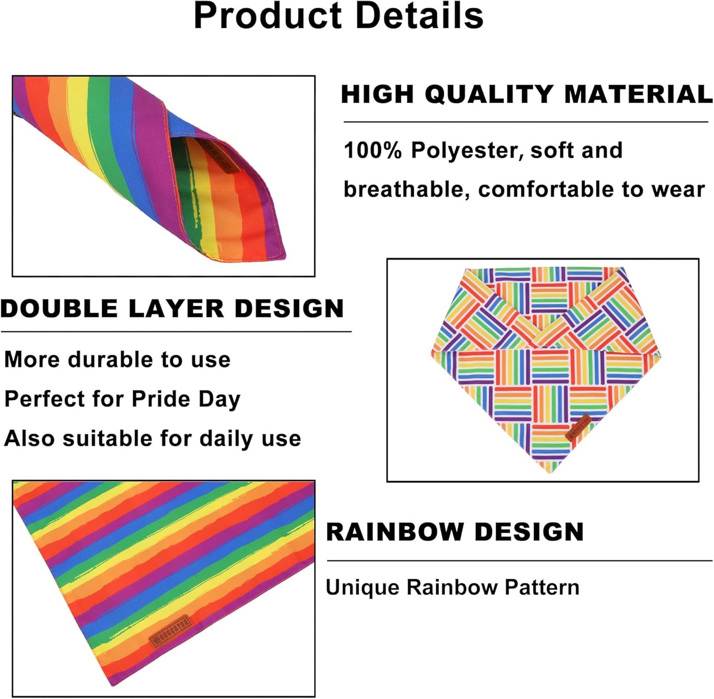 ADOGGYGO Rainbow Dog Bandana, Holiday Puppy Scarf, Adjustable Fit Colorful Rainbow Bandanas for Small Dogs Puppies (Small)