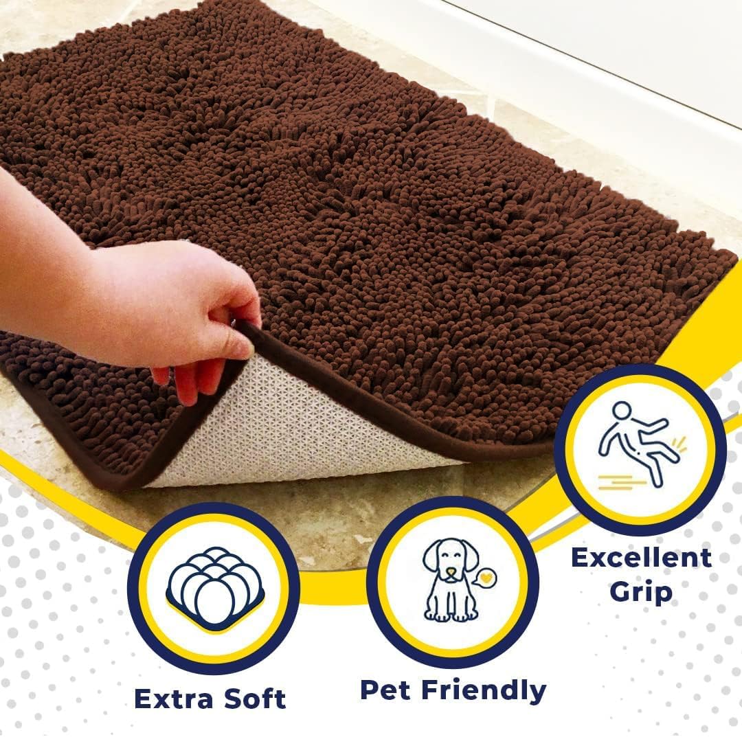 Muddy Mat® Original Dog Door Mat for Muddy Paws, Super Absorbent Microfiber, Non-Slip Washable Pet Rug, Quick Dry Chenille Entryway Carpet, Machine Washable Indoor Outdoor mat, Brown 36"x120"