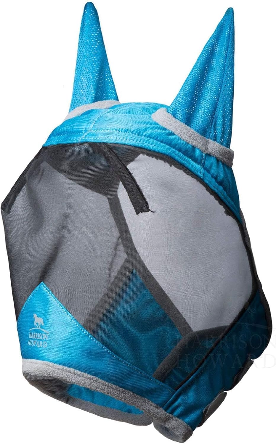 Harrison Howard CareMaster Pro Luminous Horse Fly Mask Large Eye Space Standard with Ears UV Protection for Horse Sky Blue Full Size
