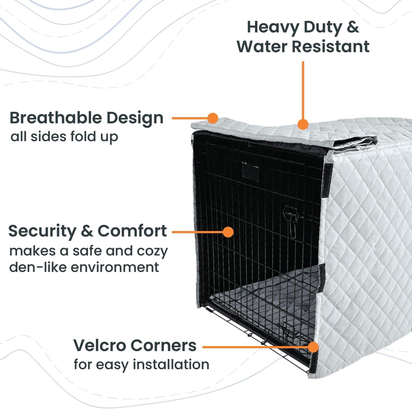 4Knines Quilted Dog Crate Cover – Heavy-Duty, Water-Resistant Fabric for Indoor/Outdoor Use – Durable Travel Cage Cover for Training, Weather Protection – Fits 48-Inch Crates – Grey