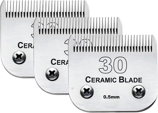 3PCS 30 Blades Dog Grooming Clipper Blades Compatible with Andis Pet Clipper/Oster A5/Wahl KM Series Dog Clipper,Ceramic Blade & Stainless Steel Blade