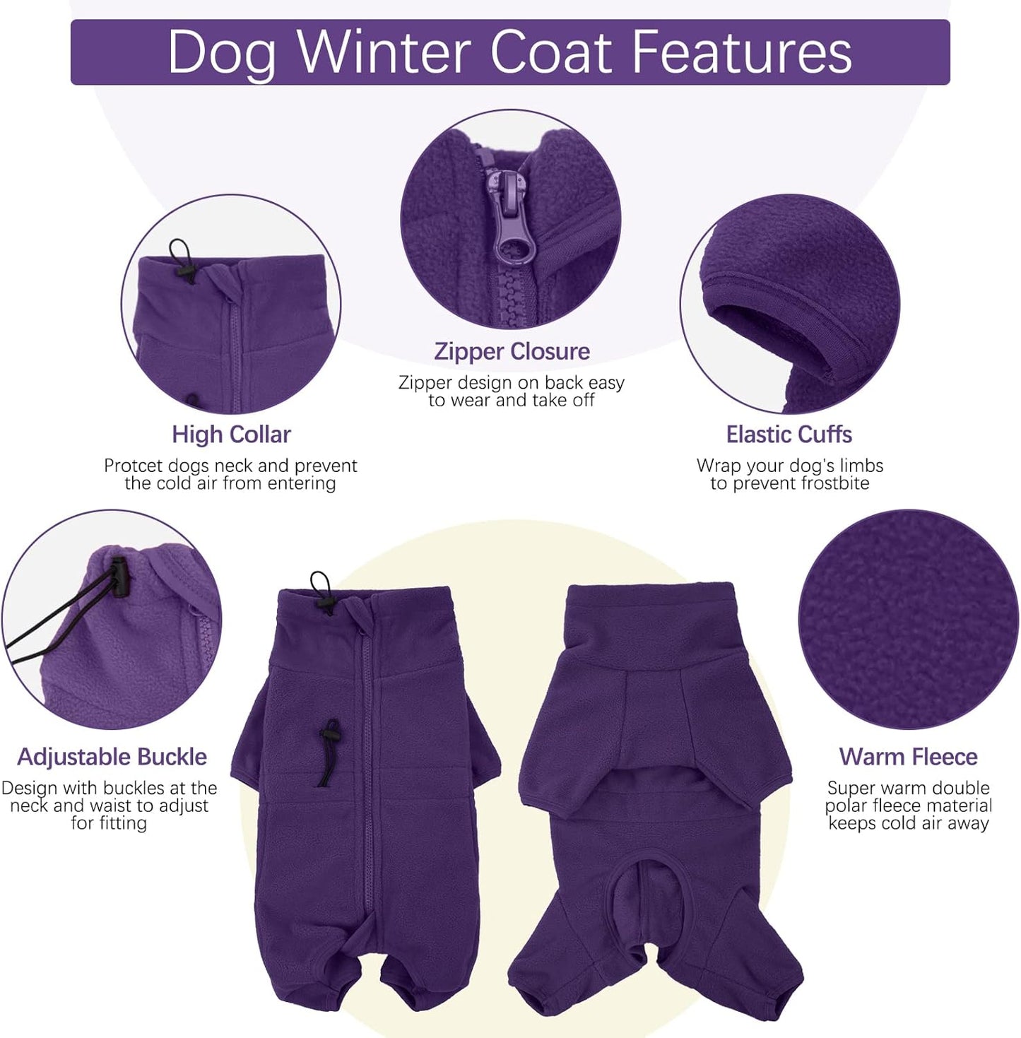 ROZKITCH Purple Dog Coat Pajamas, Pet Windproof Warm Cold Weather Jacket Vest Cozy Jumpsuit Apparel Outfit Clothes for Small Medium Large Dog Walking Sleep Purple 3XL