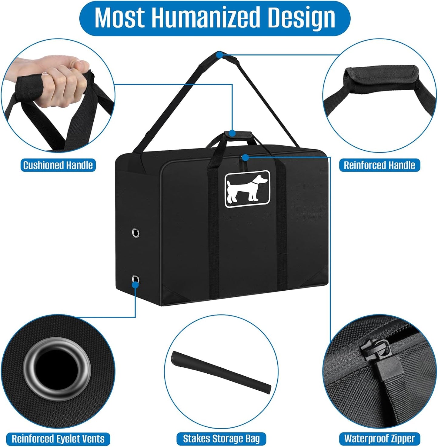 SIRUITON Dog Playpen Storage Bag Fits 40" H 8 Panels and 9 Stakes, Heavy Duty 600D Oxford Fabric Suitable for Foldable Exercise Pet Playpen, Dog Fence Travel Bag with Reinforcing Plate & Shoulder