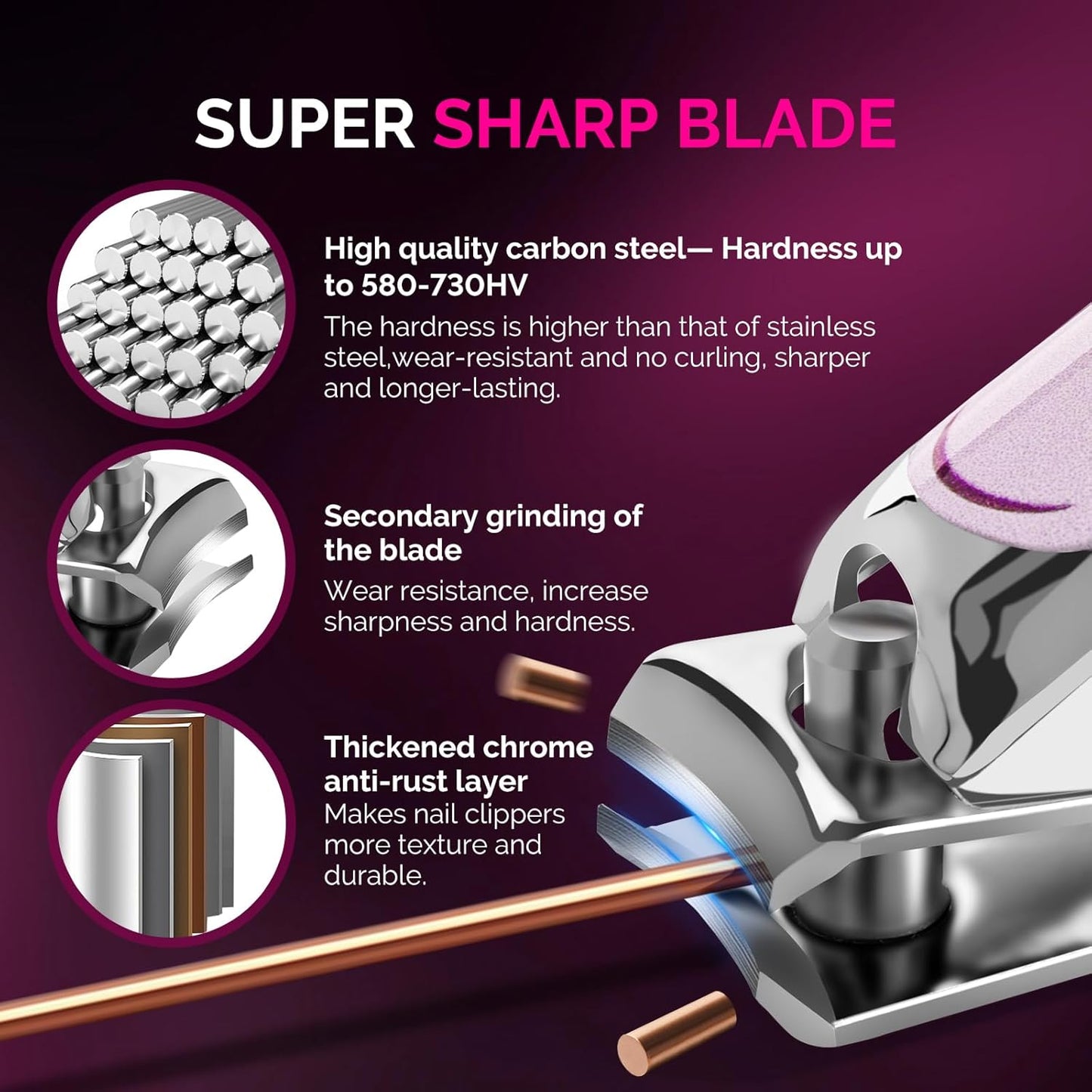 MelodySusie Nail Clippers Set, 2 in 1 Toenail Clippers Nail Clippers for Women, Ultra Sharp Stainless Steel Fingernail Nail Clippers for Men, Nail Cutter, Gifts for Women Men, Pink