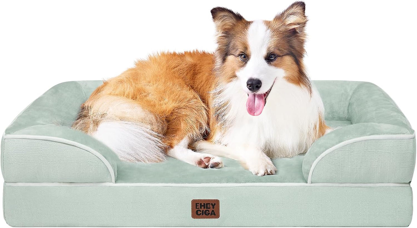 EHEYCIGA Orthopedic Large Dog Bed, Waterproof Memory Foam, Non-Slip Bottom, Sage Green, 41"L x 27"W x 6.5"Th