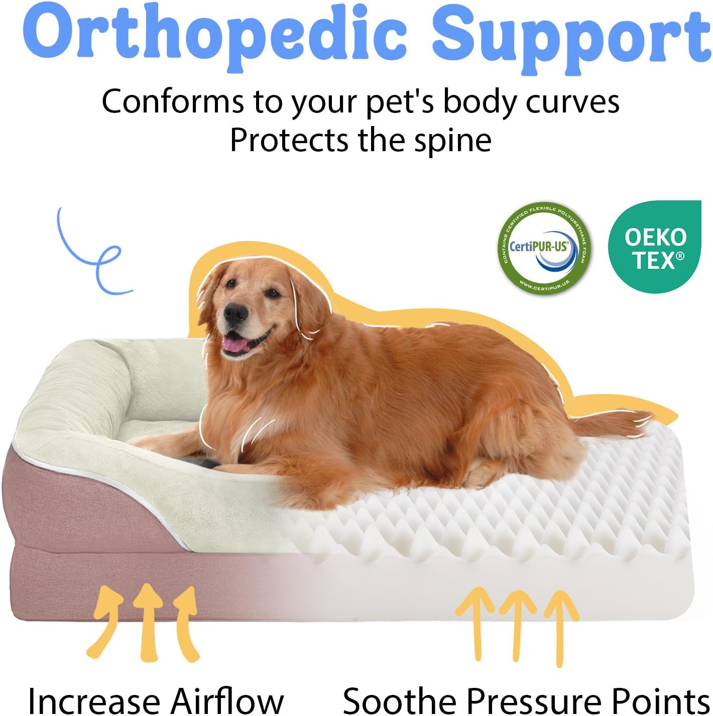 Orthopedic Washable Large Dog Bed - Removable Orthopedic Foam Dog Beds with Bolsters Waterproof Large Dogs Bed and Non-Slip Bottom