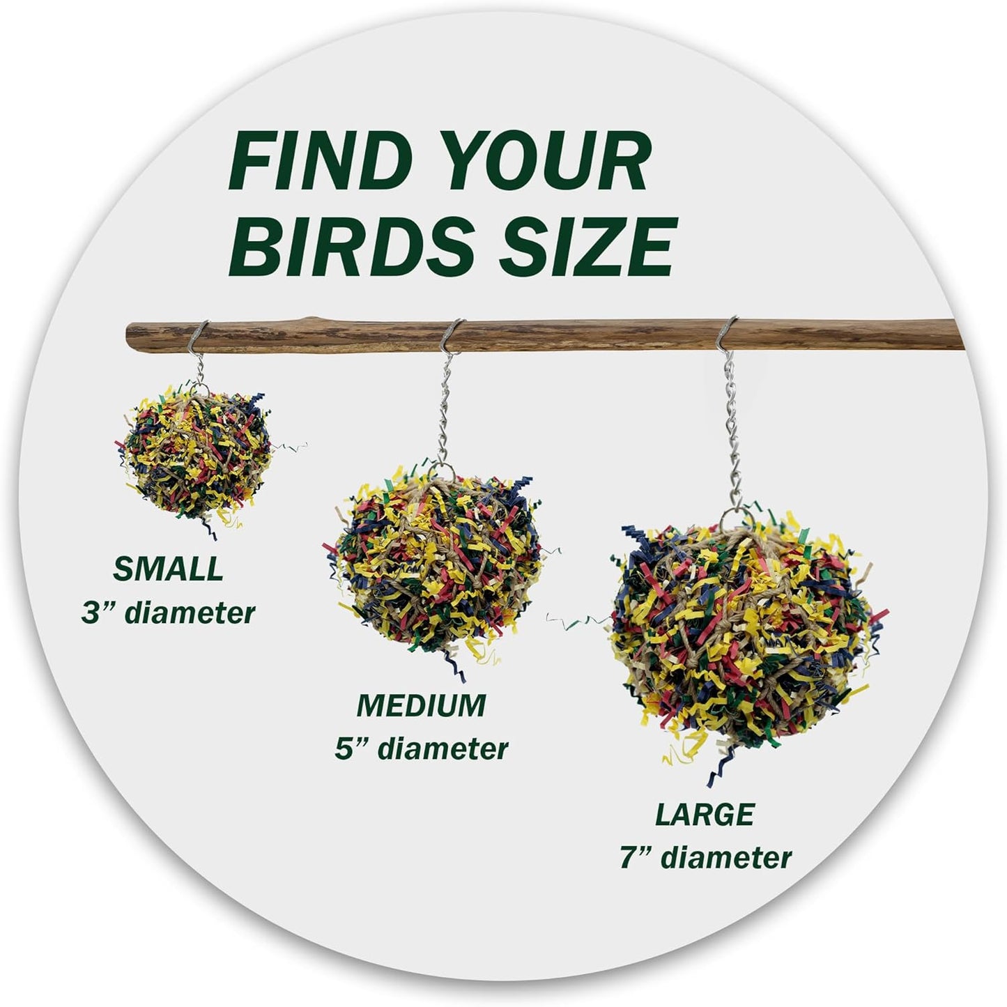 Super Shredder Ball - Bird Cage Accessories to Keep Your Bird Busy Foraging for Hidden Treasures - Non-Toxic, Easy to Install Bird Foraging Toys for Small Sized Birds - 3 Inch