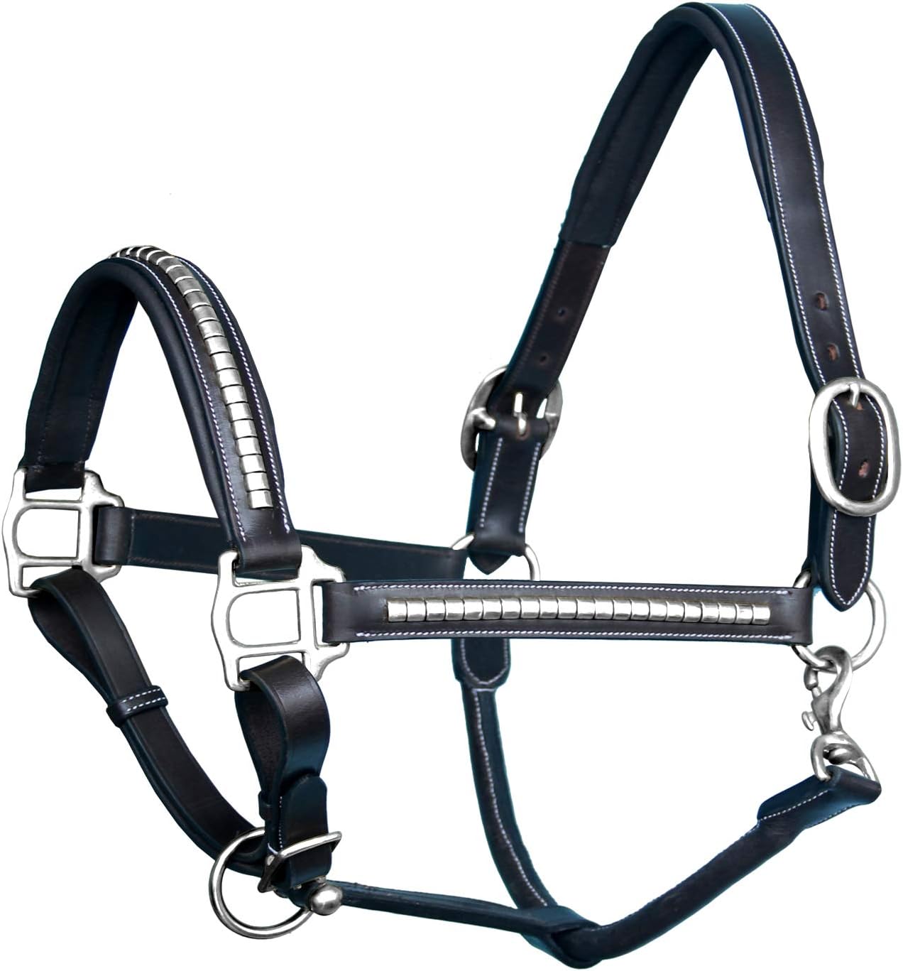 Exion Leather Horse Halter with Padding & Clincher Studs – Adjustable Quick‑Release Crownpiece Halter for Horses – Vegetable‑Tanned Leather in Black & Brown – Cob, Full & Oversize