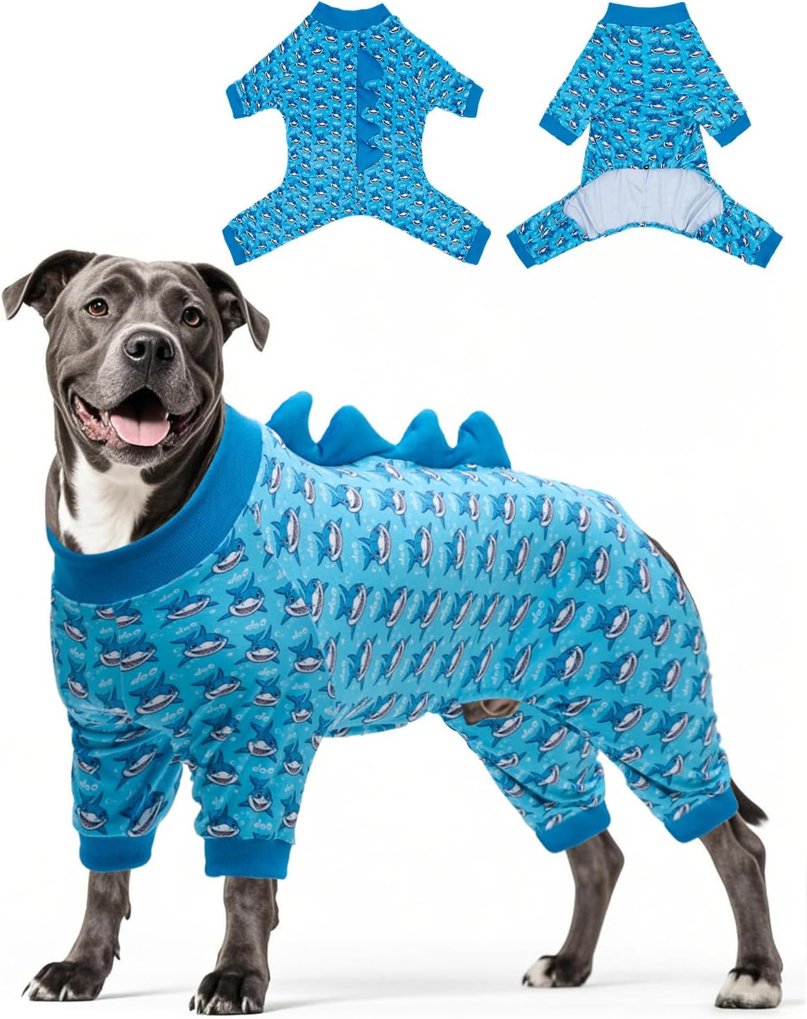CuteBone Shark Costume Dog Pajamas, Stretchy Spandex Crystal Velvet Sleepwear Coat for Small Dogs, Soft & Warm Pet Outfit Clothes for Cold Weather, Cozy Pullover Design COSP07-3XL