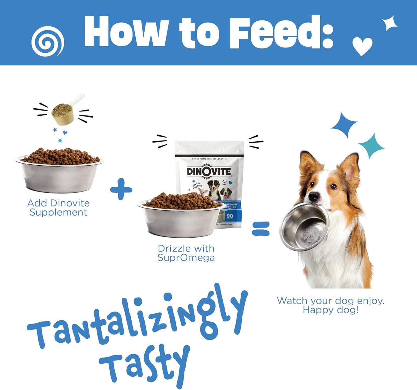 Dinovite 3 in 1 Probiotic for Puppies, Skin & Coat, Digestive Health & Joint Relief, Dog Food Toppers, Salmon Oil, Glucosamine, Allergy Relief & Itch Relief Skin Care, 90 Servings (Puppy)