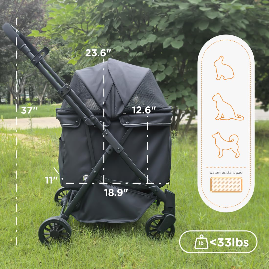 Pet Stroller for Small Dogs – No-Zip Deep Seat, Lightweight Compact Dog Stroller for Small Dogs & Cats with Reflective Trim Storage Basket Soft Waterproof Pad,Foldable Universal Coche para Perro